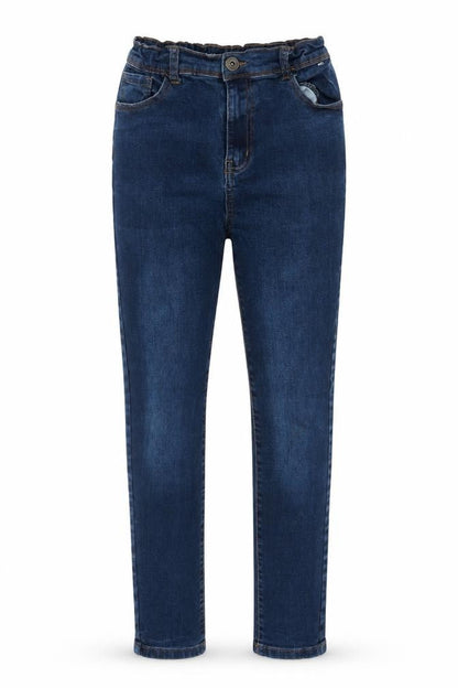 Front view of Denim & Co. girls’ blue cotton skinny jeans, size 12-13, years, 25-inch leg regular zip - elasticated waist