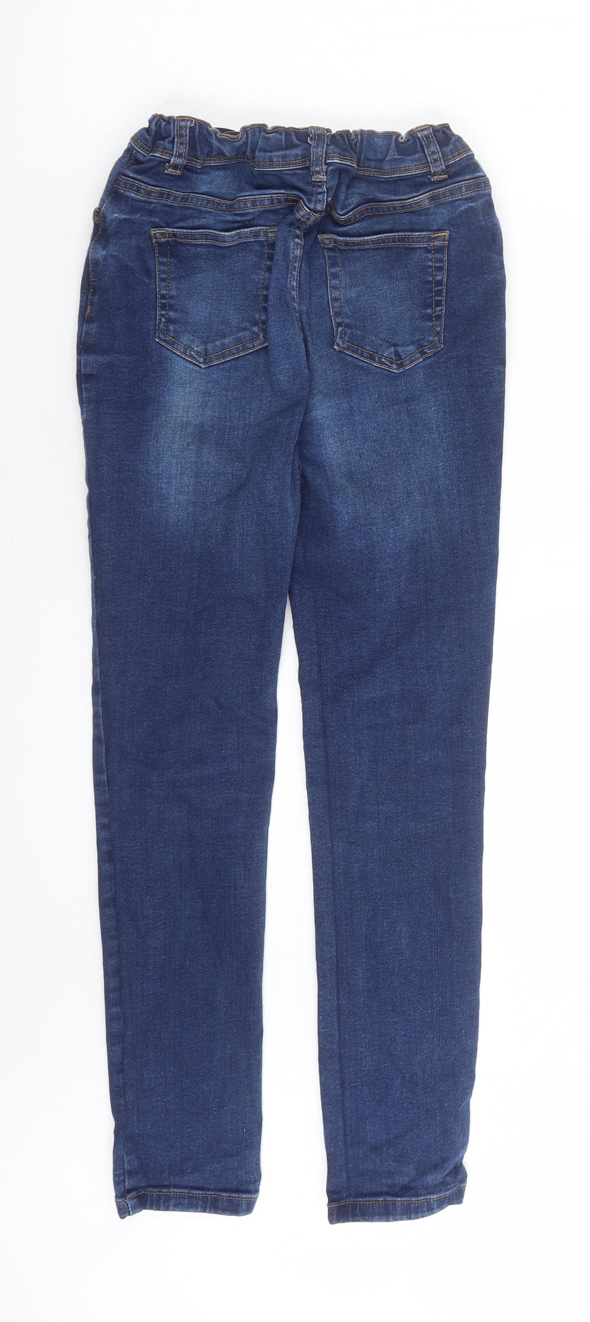 Back view of Denim & Co. girls’ blue cotton skinny jeans, size 12-13, years, 25-inch leg regular zip - elasticated waist
