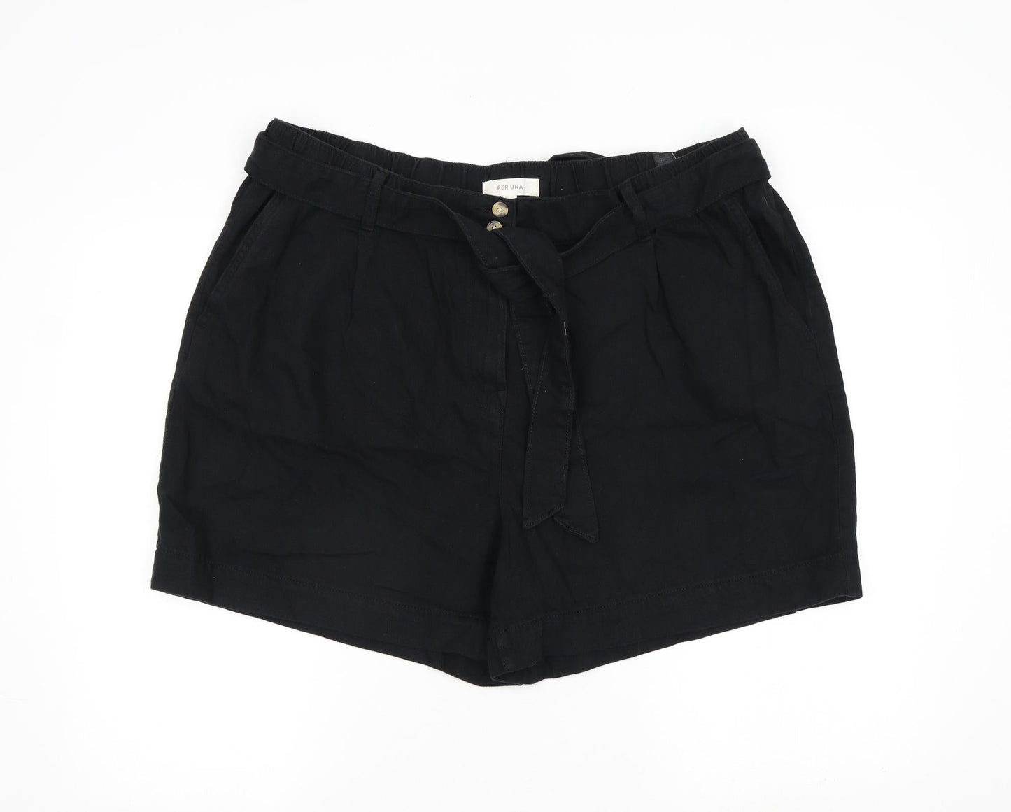 Per Una Womens Black 100% Cotton Basic Shorts Size 22 L6 in Regular Zip