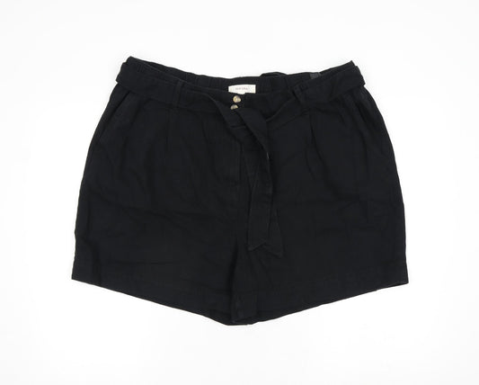 Per Una Womens Black 100% Cotton Basic Shorts Size 22 L6 in Regular Zip