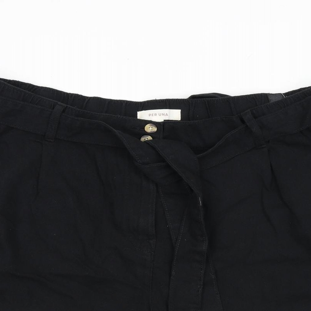 Per Una Womens Black 100% Cotton Basic Shorts Size 22 L6 in Regular Zip