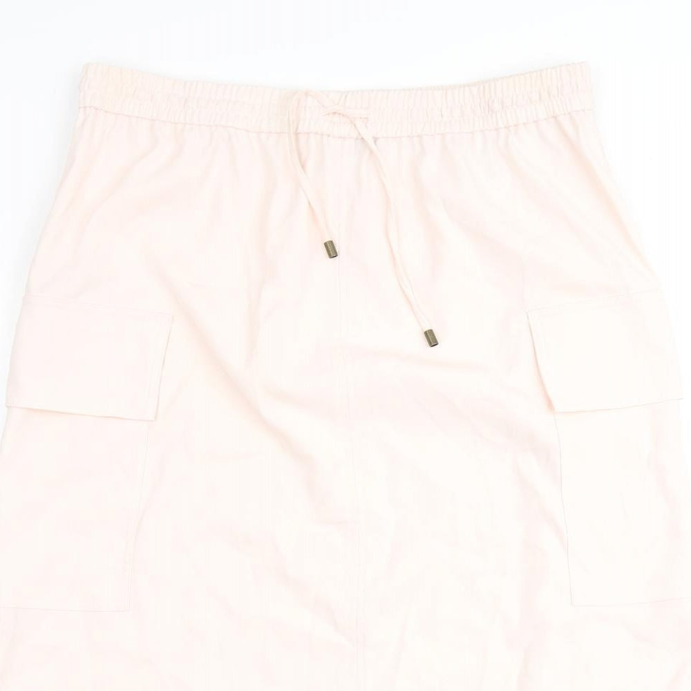 Marks and Spencer Womens Pink Polyester A-Line Skirt Size 16 Tie