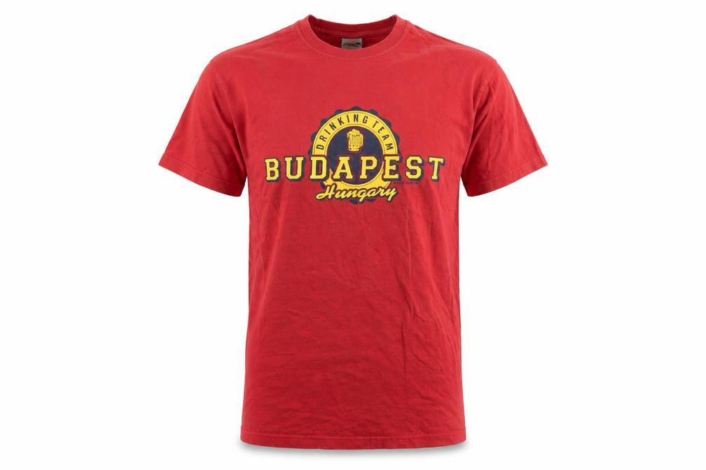 Budapest Mens Red Polyester T-Shirt Size S Round Neck