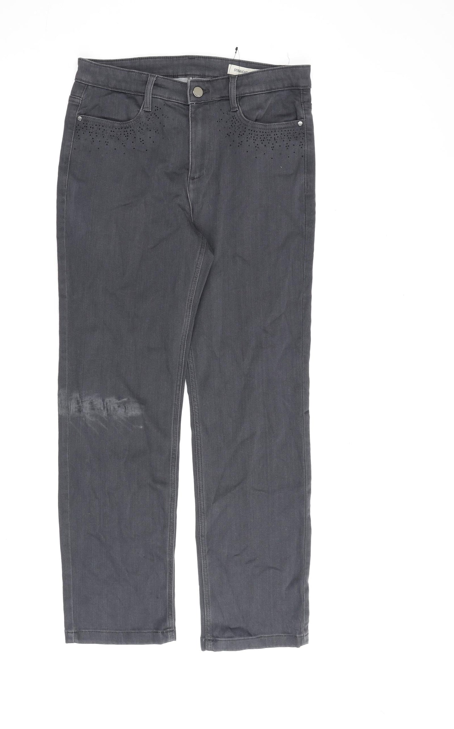 Marks and Spencer Womens Grey Cotton Straight Jeans Size 12 L28.5 in Regular Zip