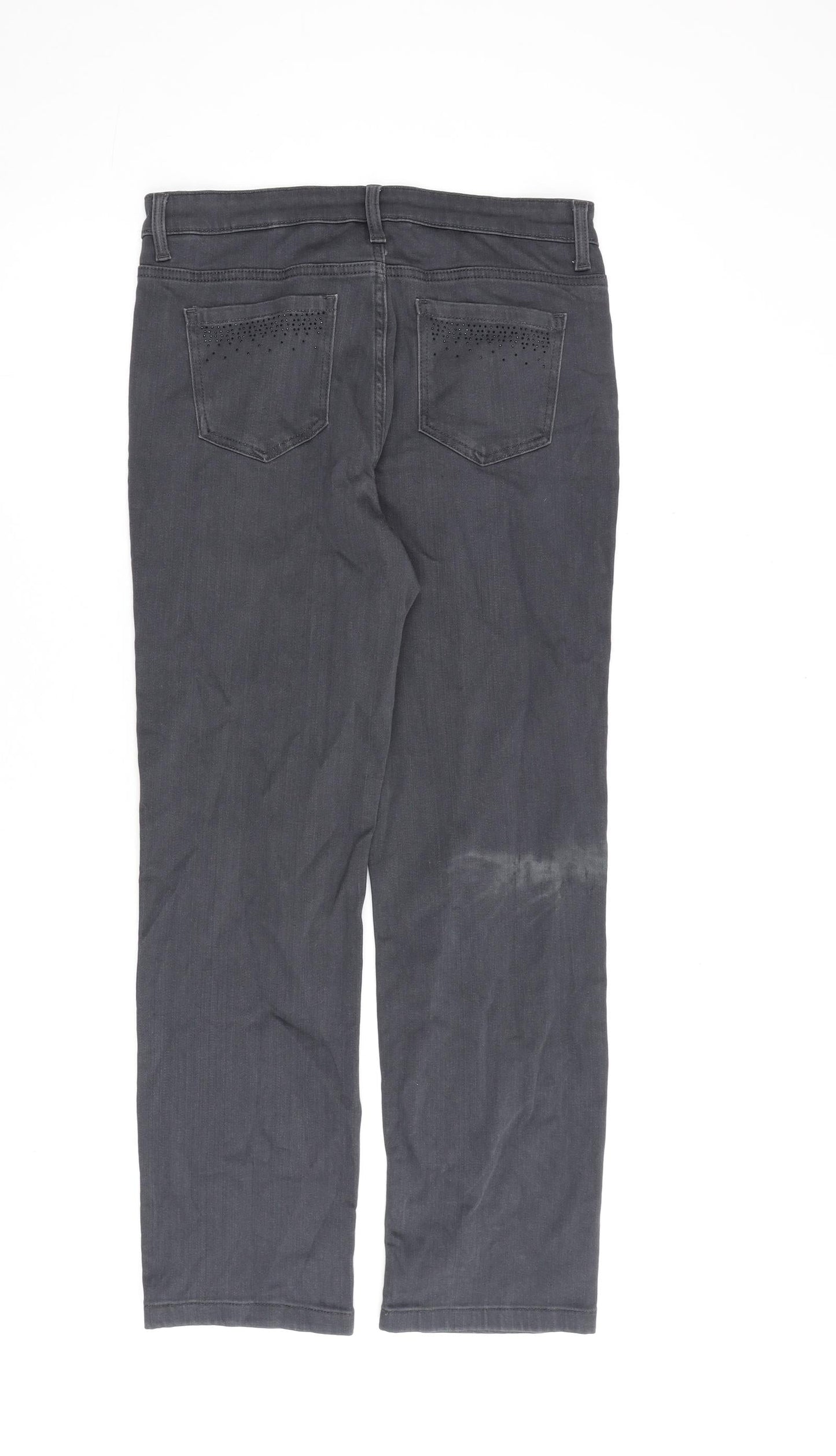 Marks and Spencer Womens Grey Cotton Straight Jeans Size 12 L28.5 in Regular Zip