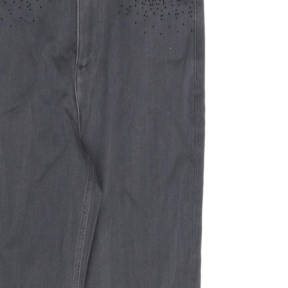 Marks and Spencer Womens Grey Cotton Straight Jeans Size 12 L28.5 in Regular Zip