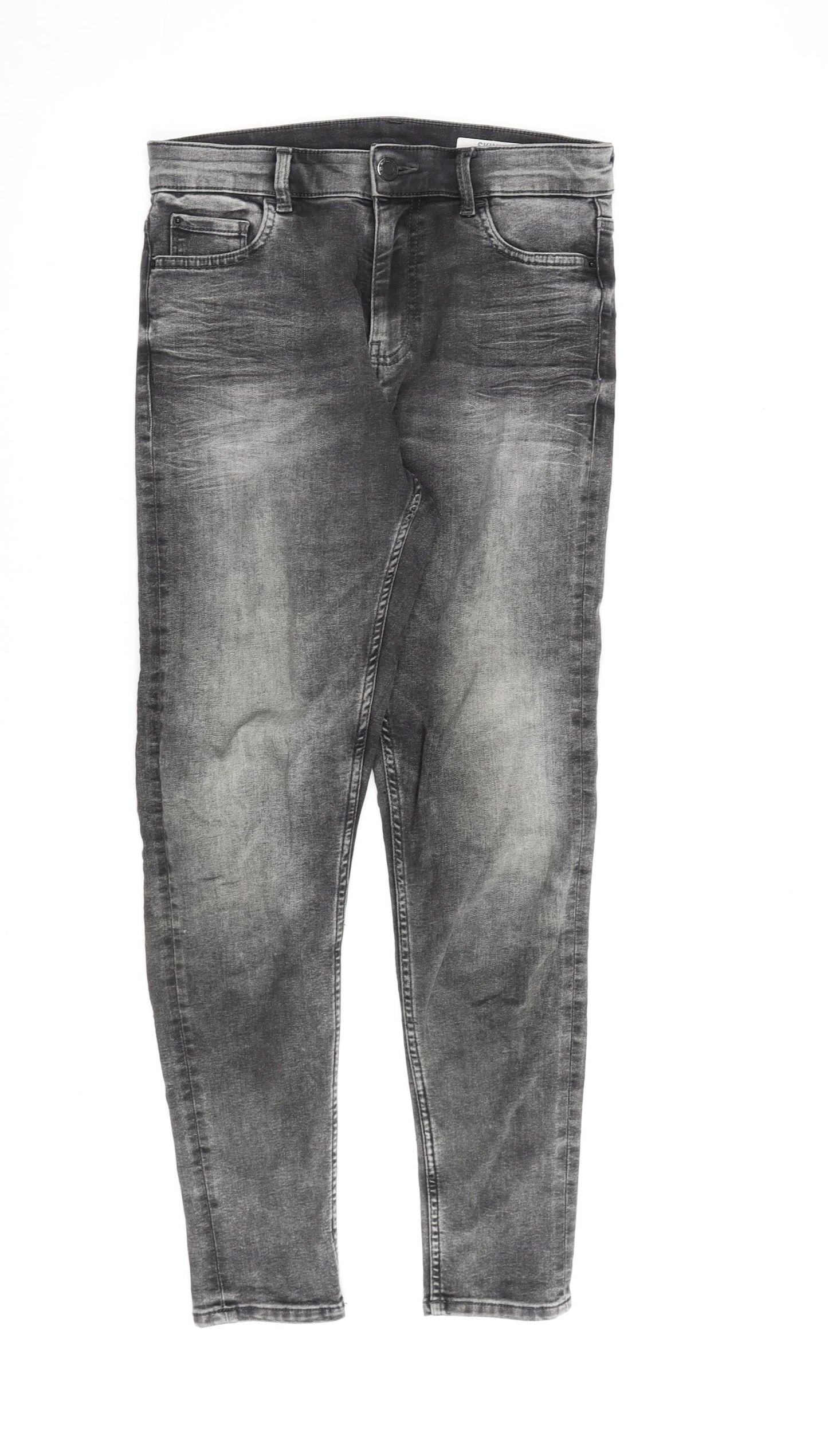 Marks and Spencer Womens Grey Cotton Skinny Jeans Size 10 L28 in Regular Zip