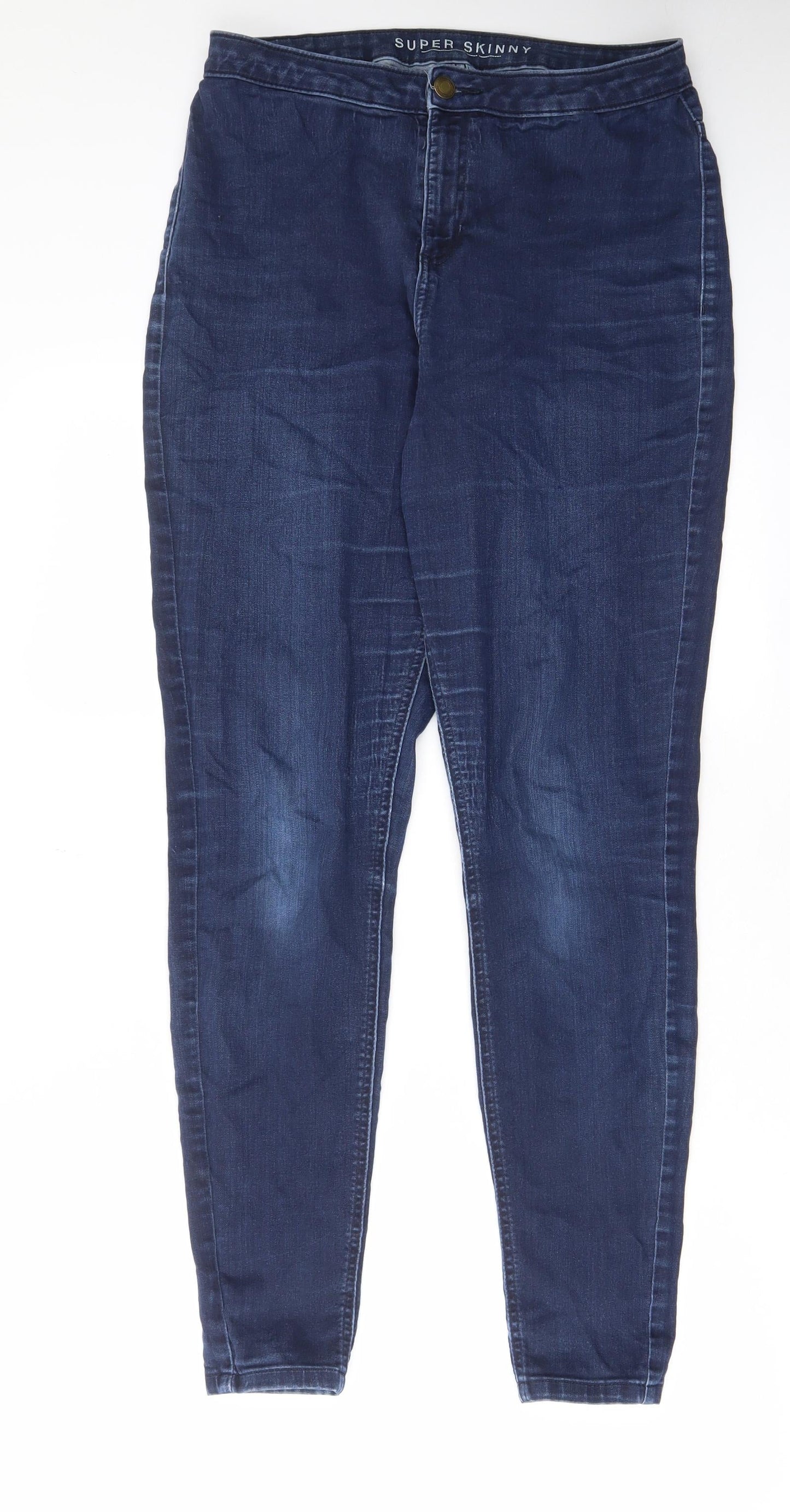 Marks and Spencer Womens Blue Cotton Skinny Jeans Size 14 L31 in Regular Zip