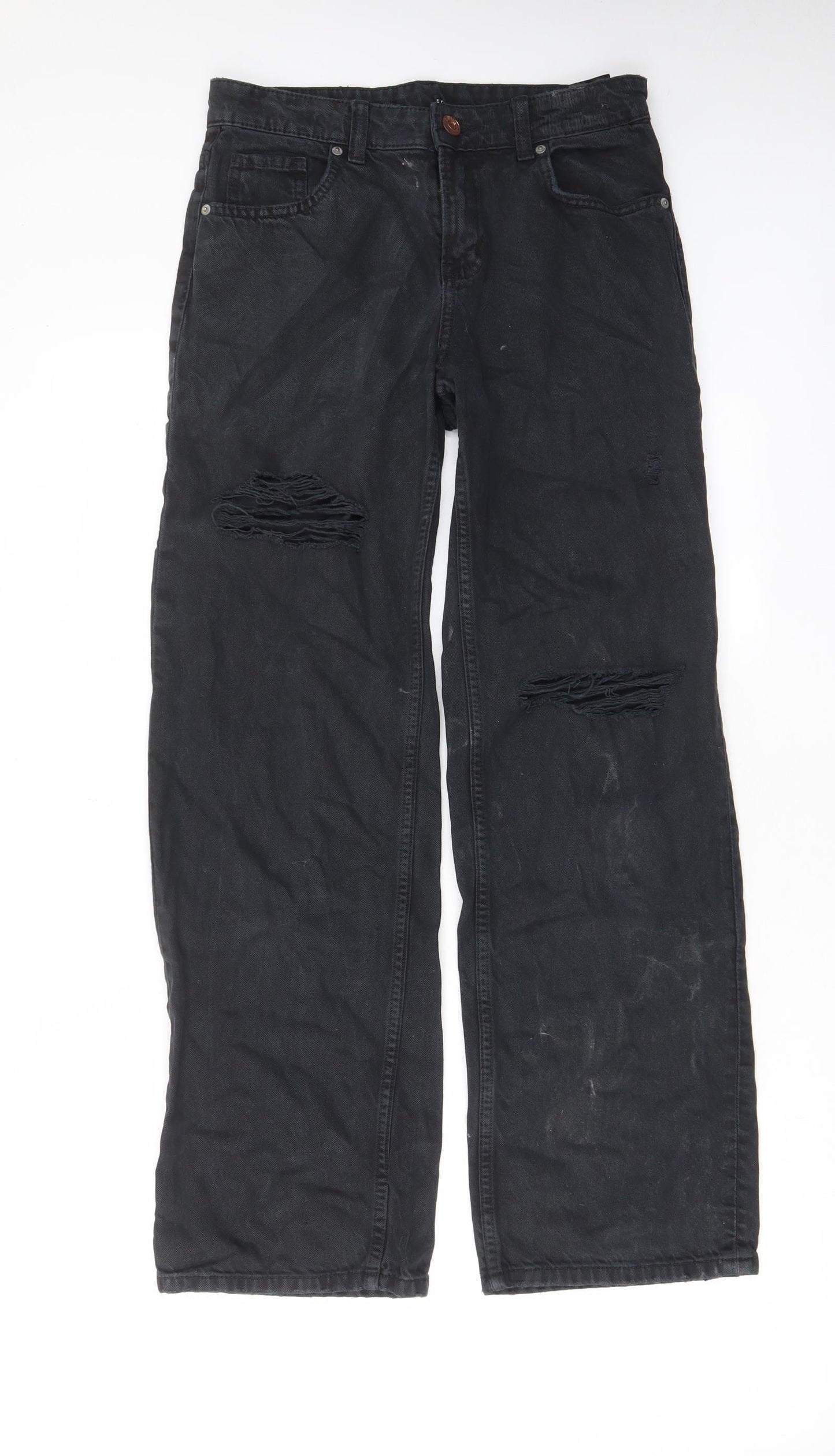 H&M Womens Grey Cotton Wide-Leg Jeans Size 6 L29 in Regular Zip - Pockets, Belt Loops