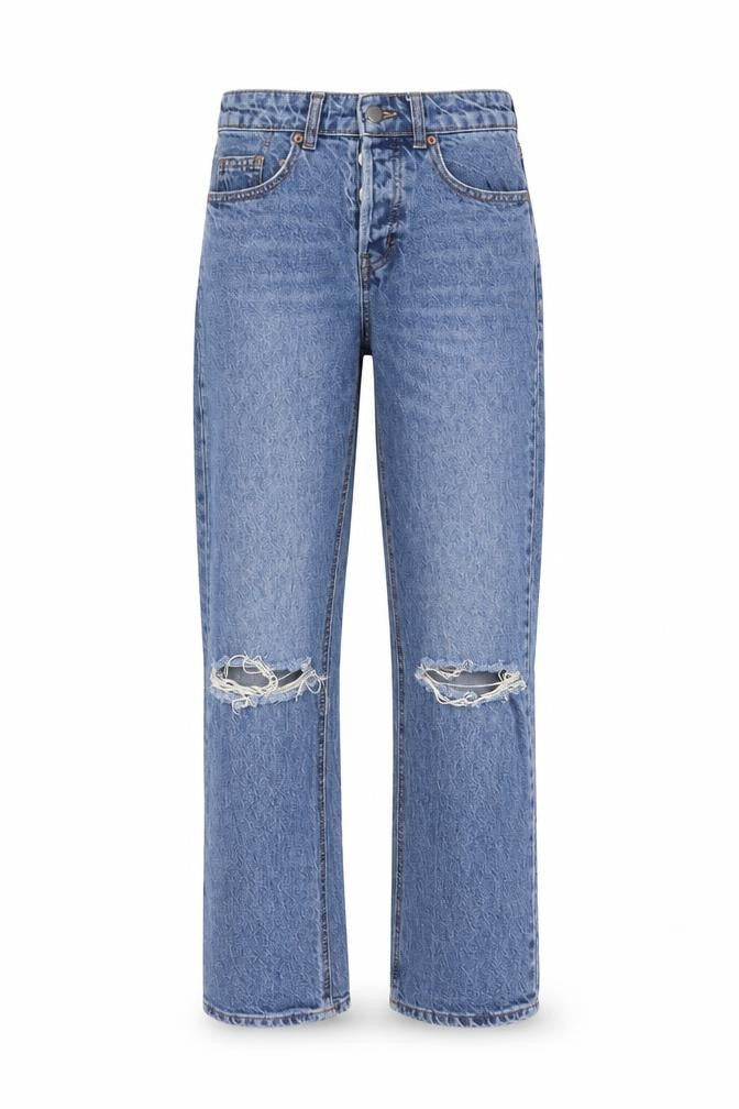 H&M Womens Blue Cotton Straight Jeans Size 6 L26 in Regular Zip - Pockets, Belt Loops