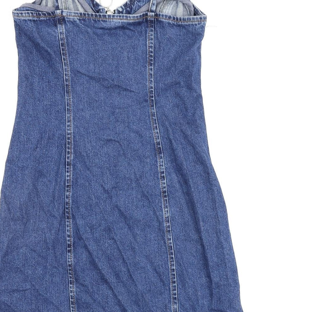 Topshop Womens Blue 100% Silk A-Line Size 6 Scoop Neck Zip