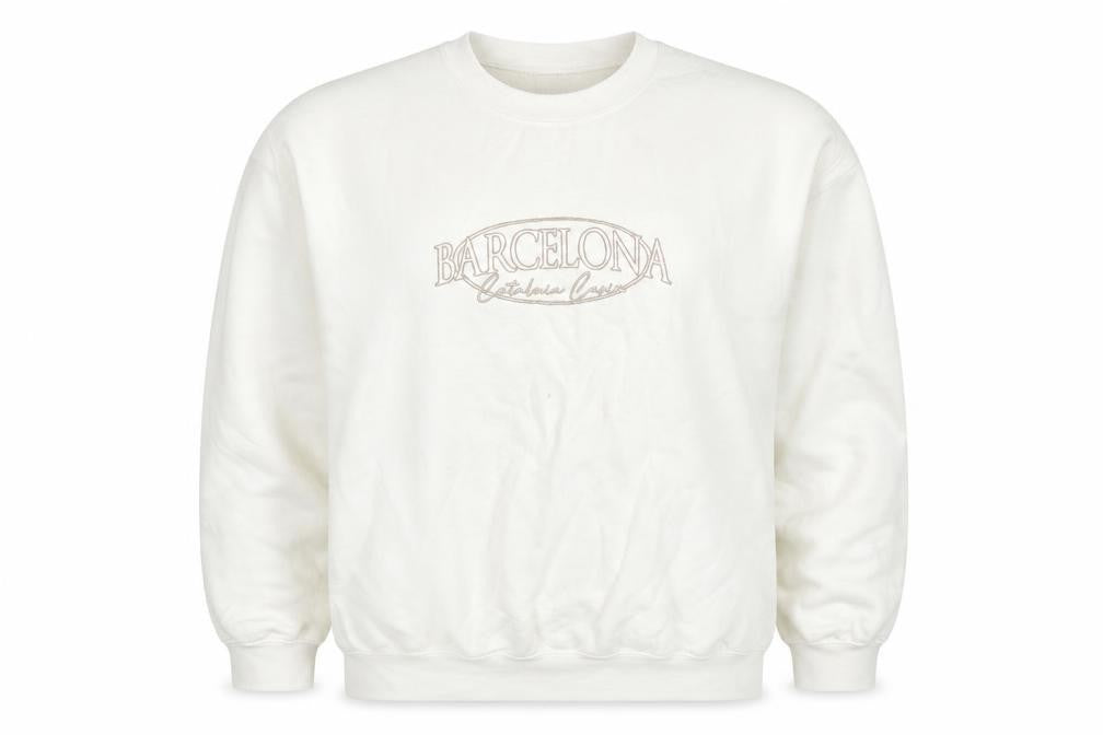 Girl Knows All Womens White Cotton Pullover Sweatshirt Size S Pullover - Barcelona