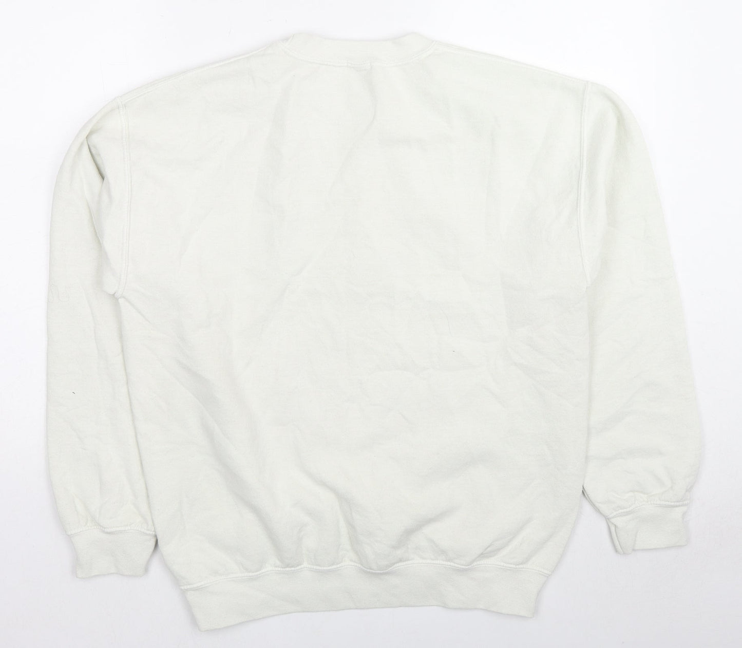 Girl Knows All Womens White Cotton Pullover Sweatshirt Size S Pullover - Barcelona