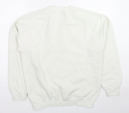Girl Knows All Womens White Cotton Pullover Sweatshirt Size S Pullover - Barcelona