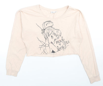 Preloved Disney Womens Beige Cotton Pullover Sweatshirt Size 8 Pullover - Tinker Bell Made You Look - Front
