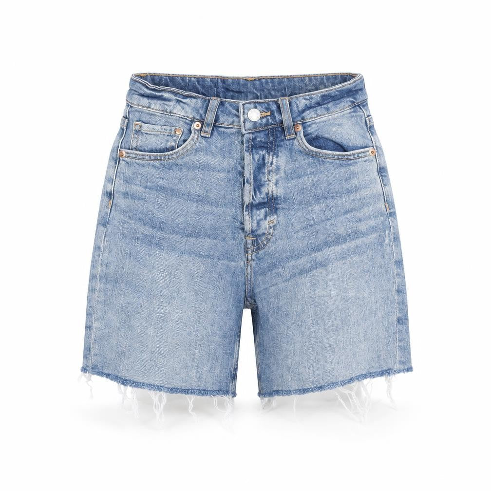 H&M Womens Blue Cotton Bermuda Shorts Size 6 L6 in Regular Zip - Raw Hems