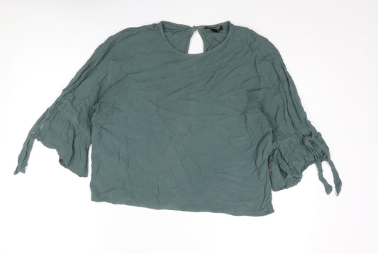 Topshop Womens Grey Viscose Basic Blouse Size 10 Round Neck - Tie