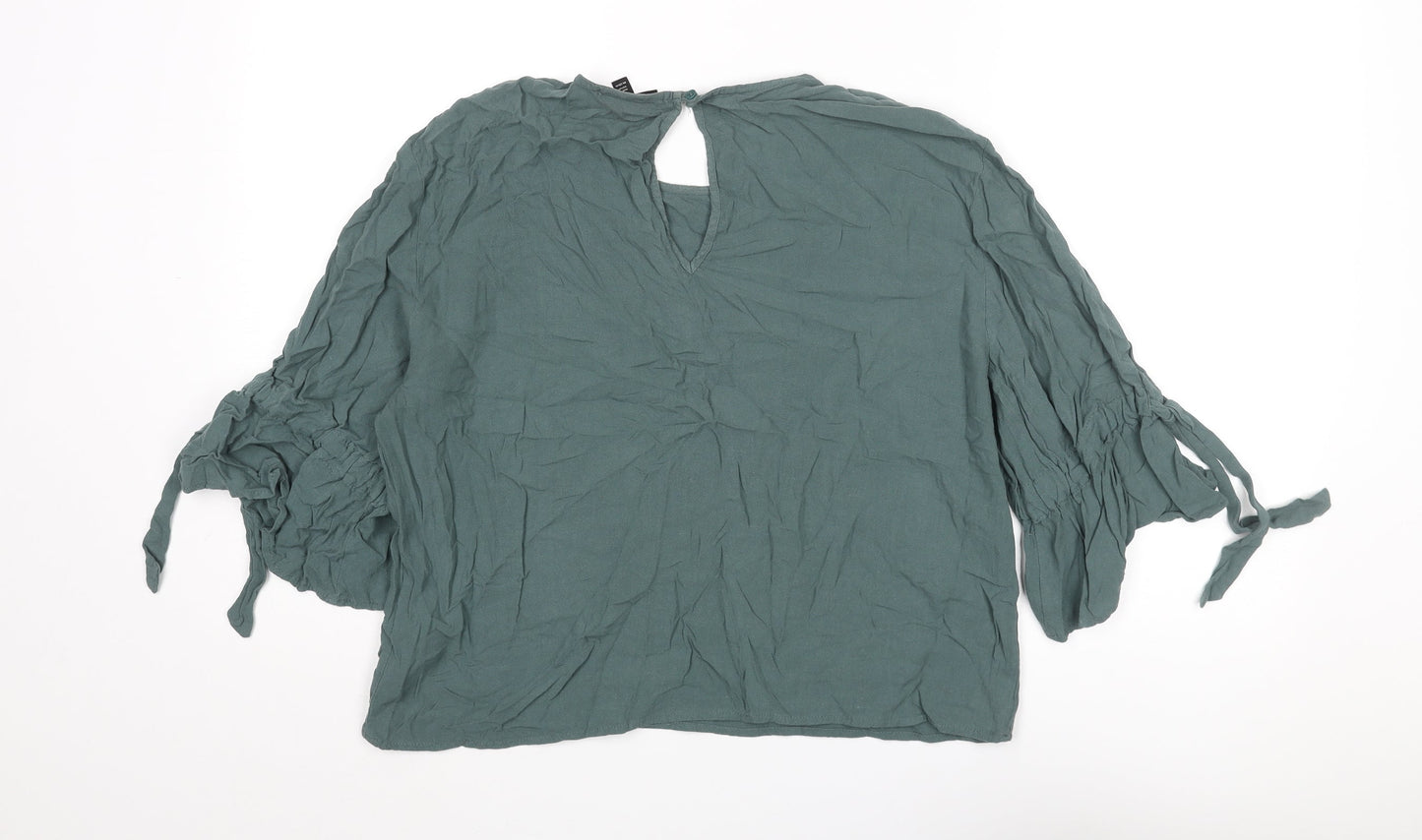 Topshop Womens Grey Viscose Basic Blouse Size 10 Round Neck - Tie