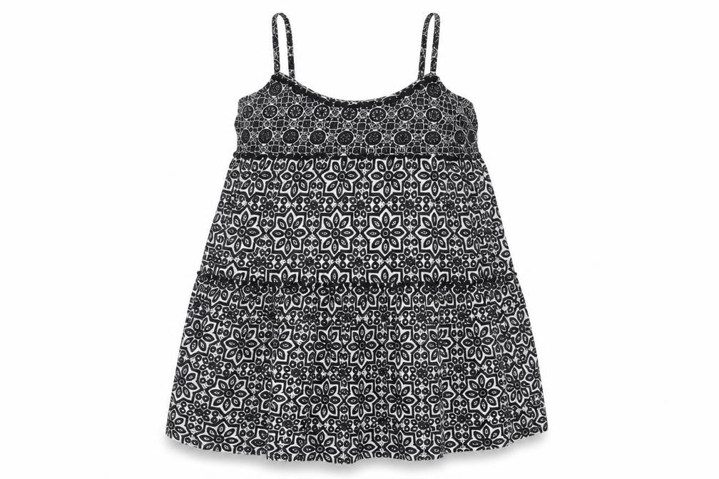 Topshop Womens Black Geometric Polyester A-Line Size 10 Scoop Neck Pullover - Smocked
