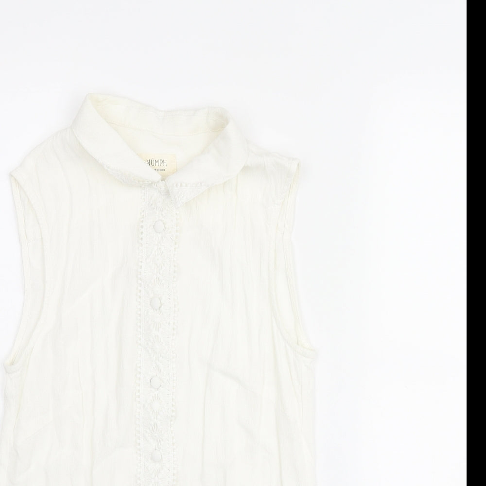 Nümph Womens White Polyester Basic Blouse Size 12 Collared - Lace Trim