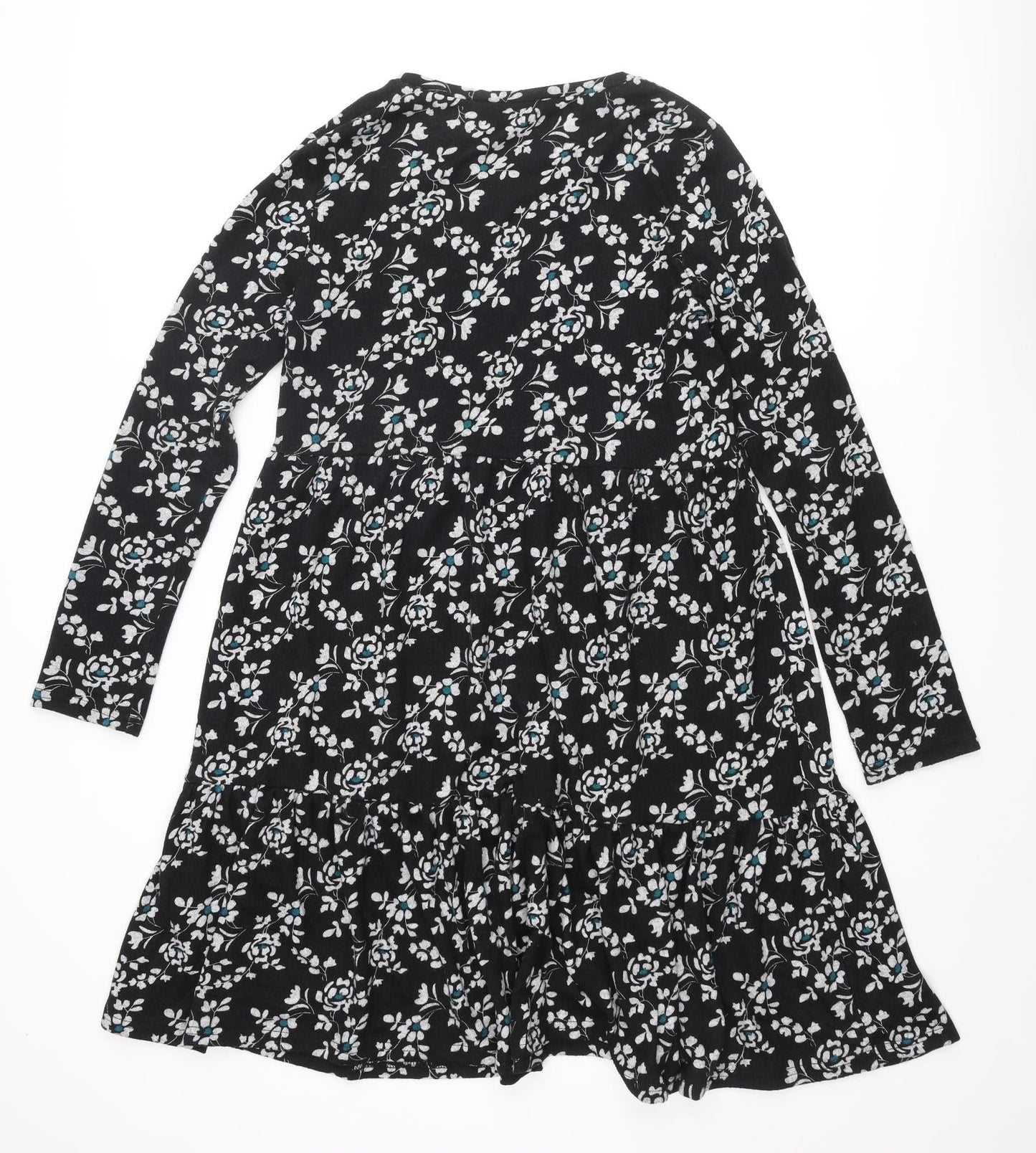 Roman Womens Black Floral Polyester A-Line Size 14 Round Neck Pullover