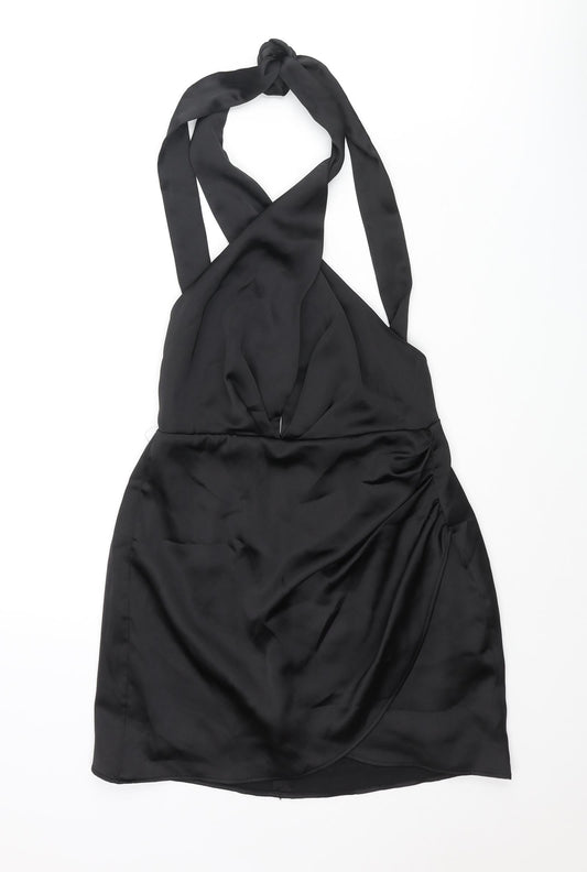 Zara Womens Black Polyester Basic Blouse Size S Halter - Rouched