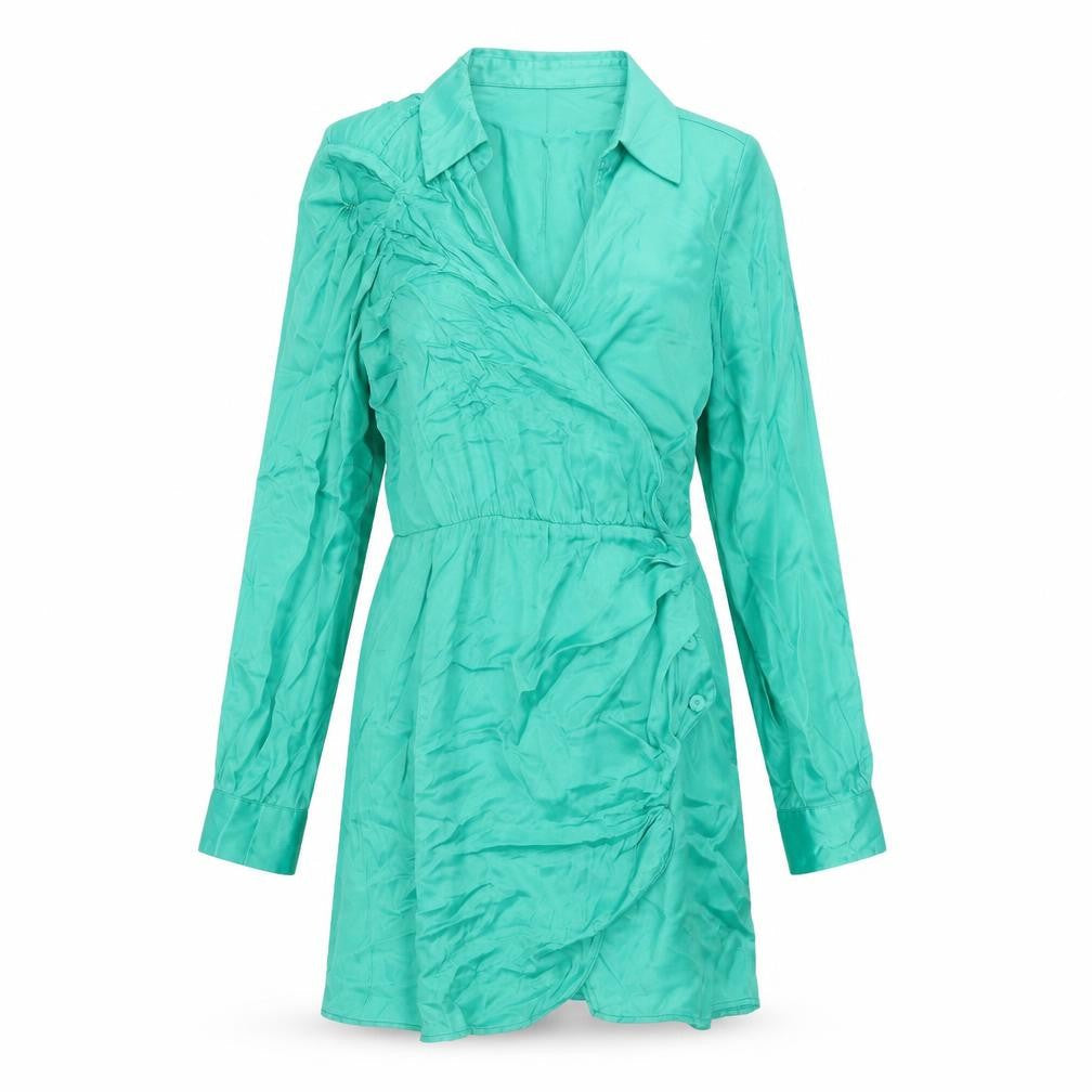 Zara Womens Green Viscose Wrap Dress Size L Collared Button