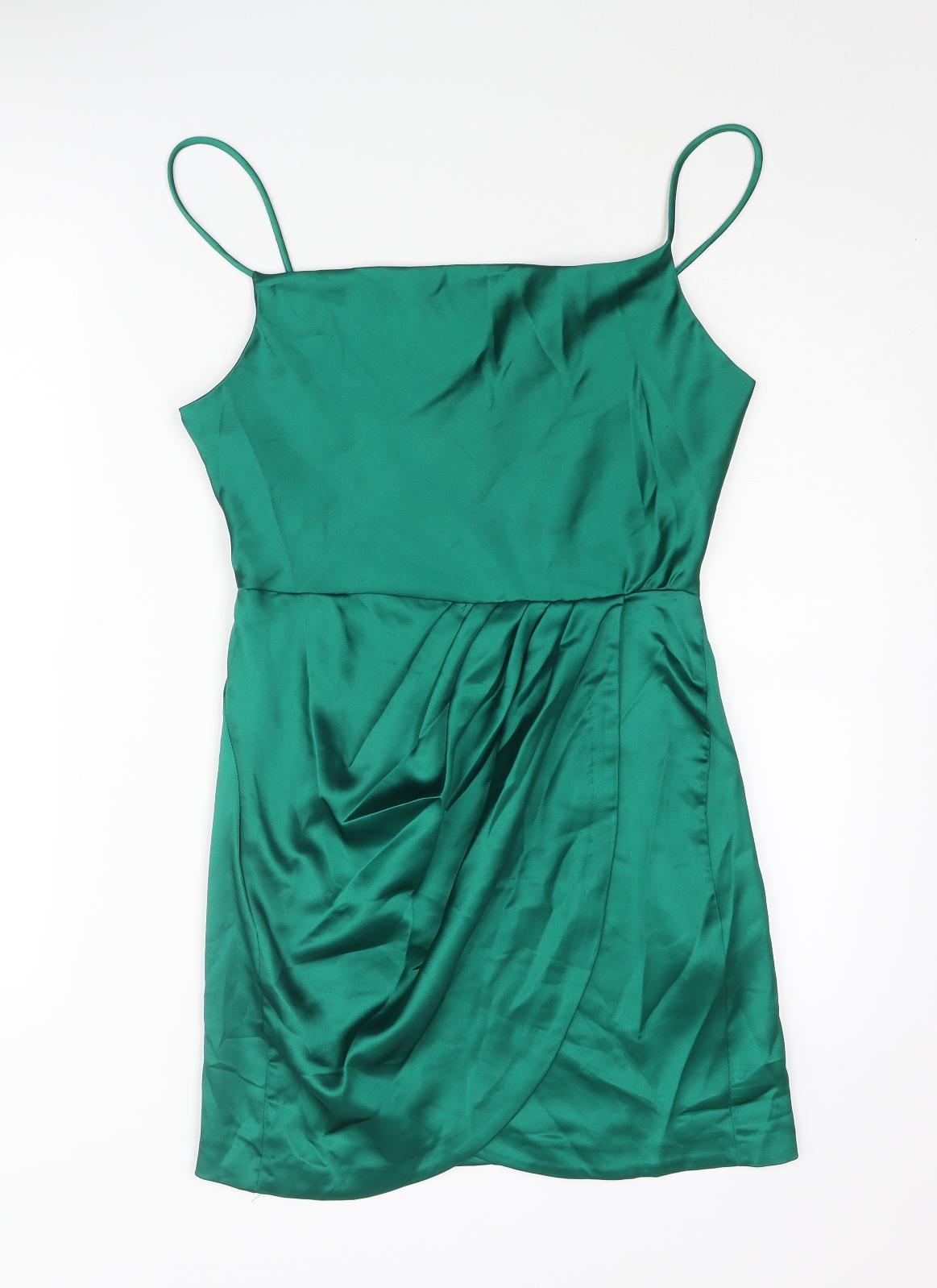 Zara Womens Green Polyester Mini Size S Square Neck Zip