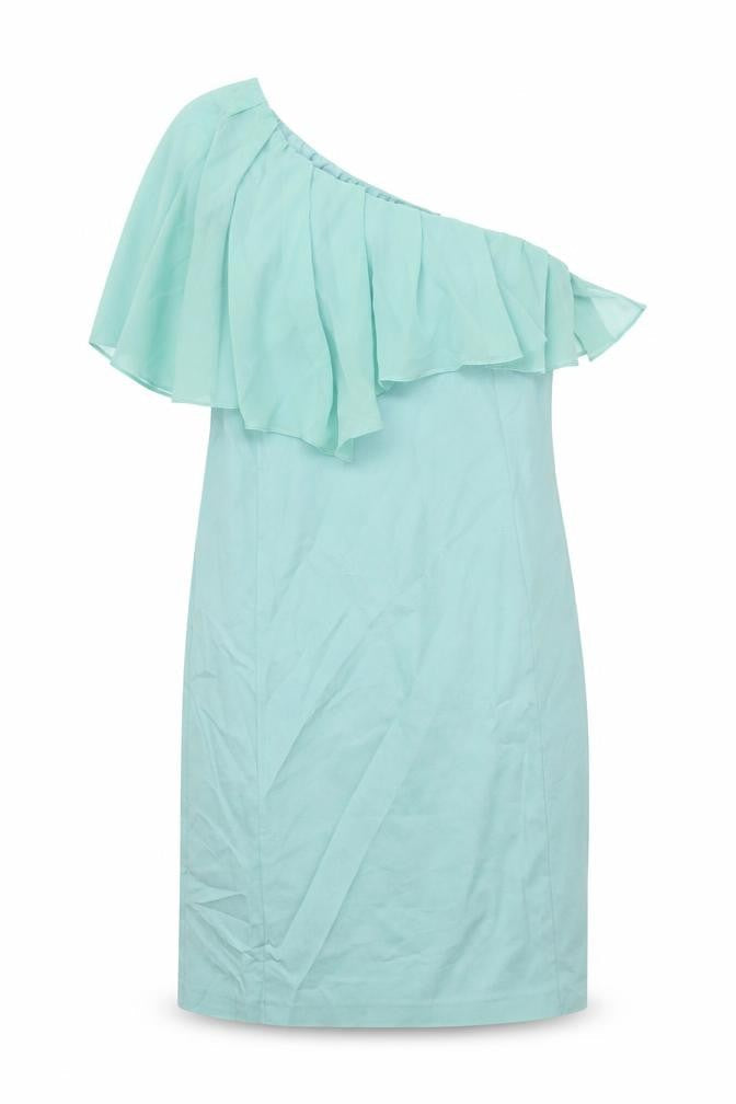 Oasis Womens Blue Viscose Bodycon Size 10 One Shoulder Zip - Frill