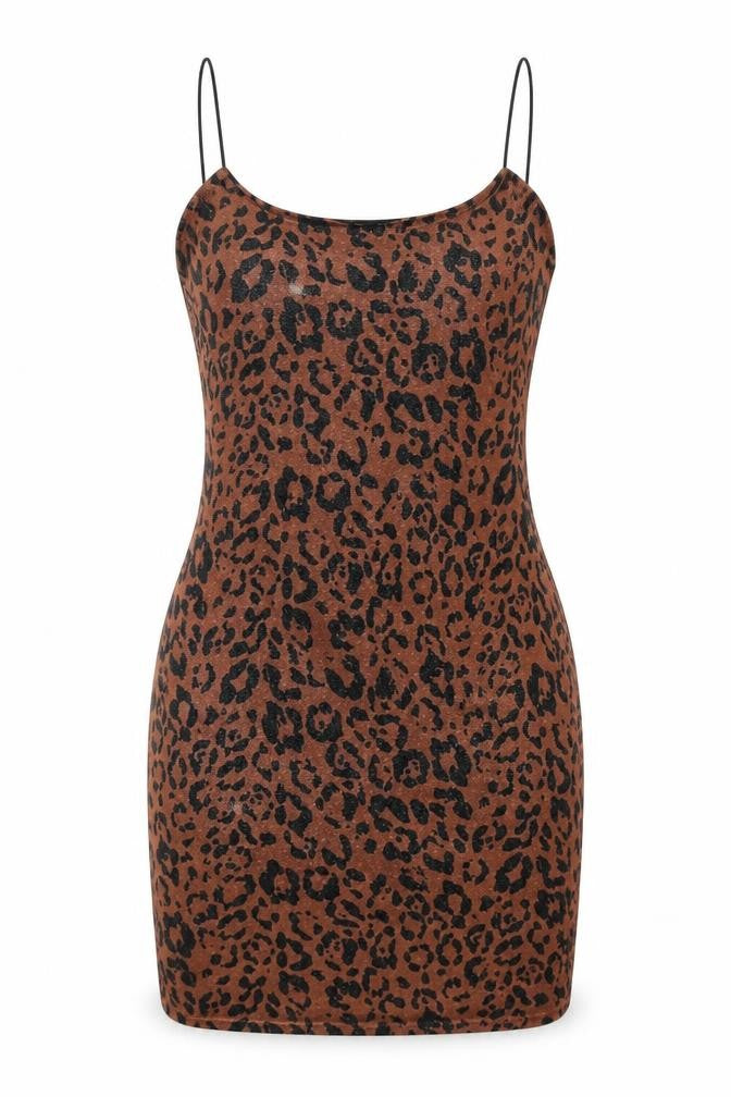 New Look Womens Brown Animal Print Polyester Mini Size 10 Square Neck Pullover - Leopard Print Glitter