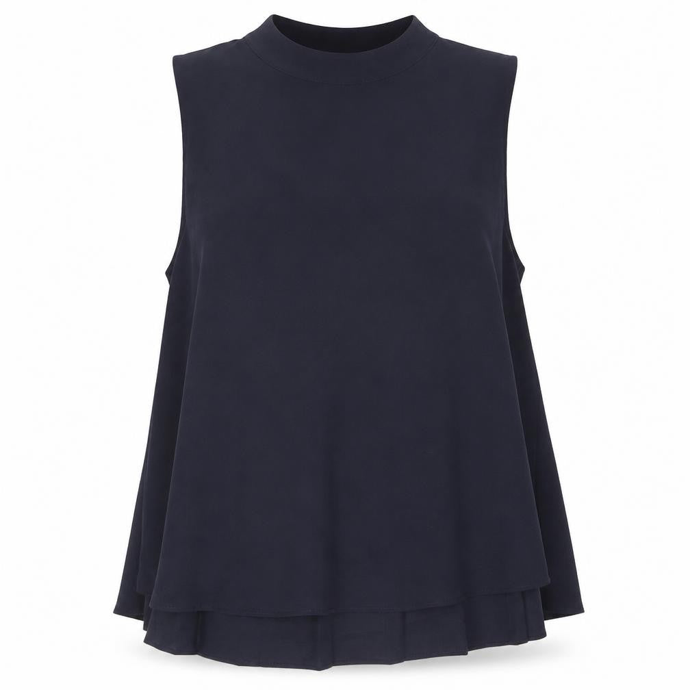 French Connection Womens Blue Polyester Camisole Blouse Size 12 Mock Neck - Pleated
