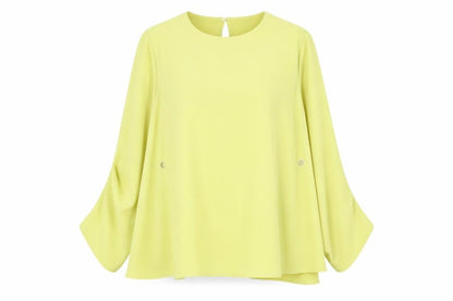 Front view of Autograph women’s green polyester basic blouse, size UK 10, round neck - layered