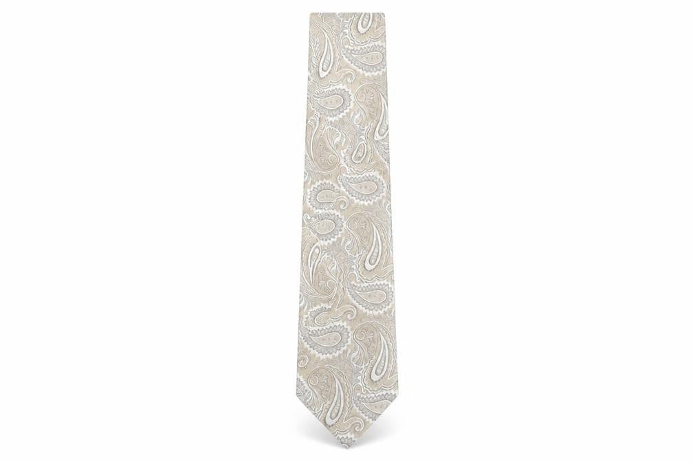Alexandre Mens Beige Paisley Silk Pointed Tie One Size