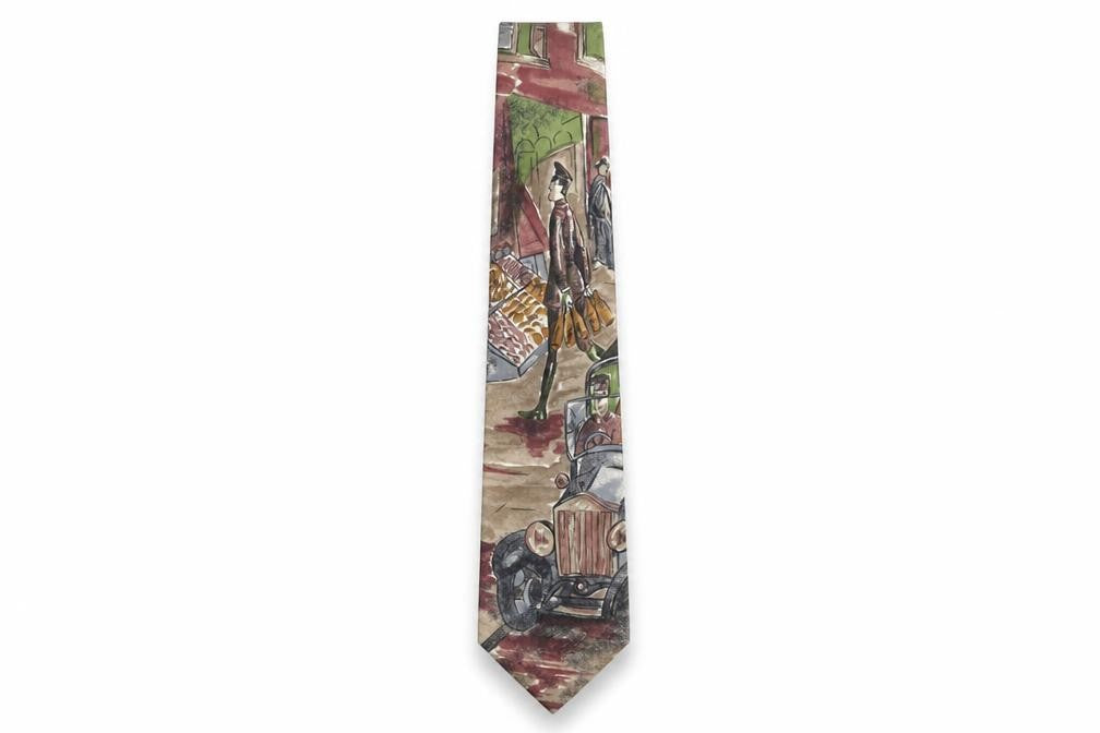 Paolo Vincente Mens Multicoloured Geometric Silk Pointed Tie One Size - Village Life Print