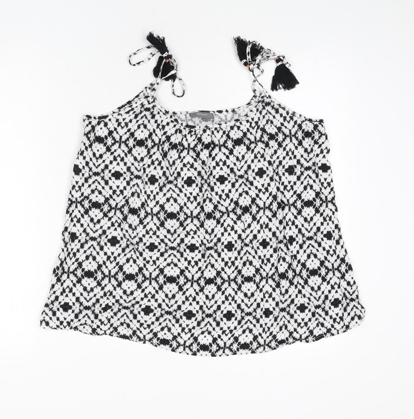Yessica Womens Black Geometric Viscose Camisole Tank Size 16 Round Neck - Tassels