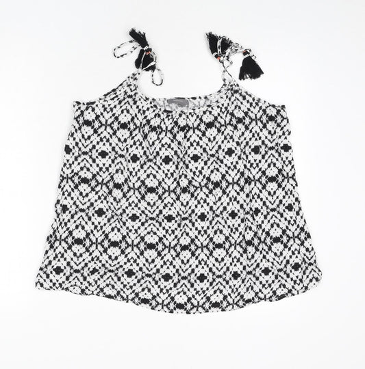 Yessica Womens Black Geometric Viscose Camisole Tank Size 16 Round Neck - Tassels
