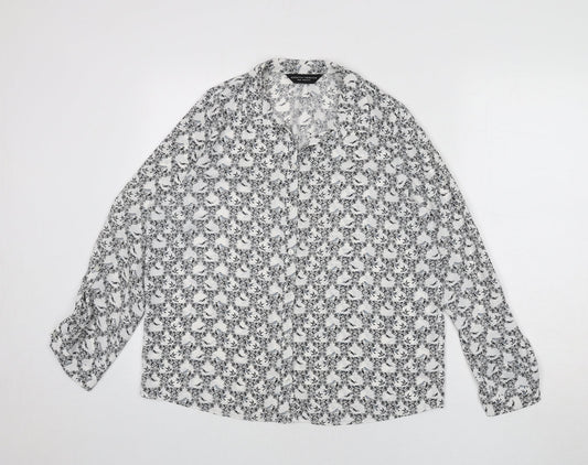 Dorothy Perkins Womens Multicoloured Floral Polyester Basic Button-Up Size 12 Collared - Birds