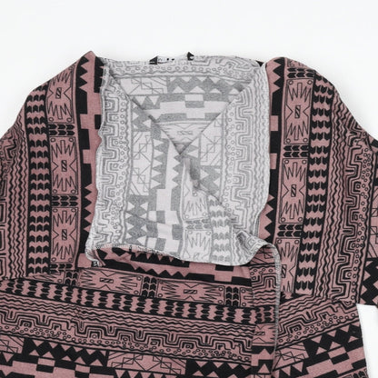 Miso Womens Pink V-Neck Geometric Polyester Cape Jumper Size 12