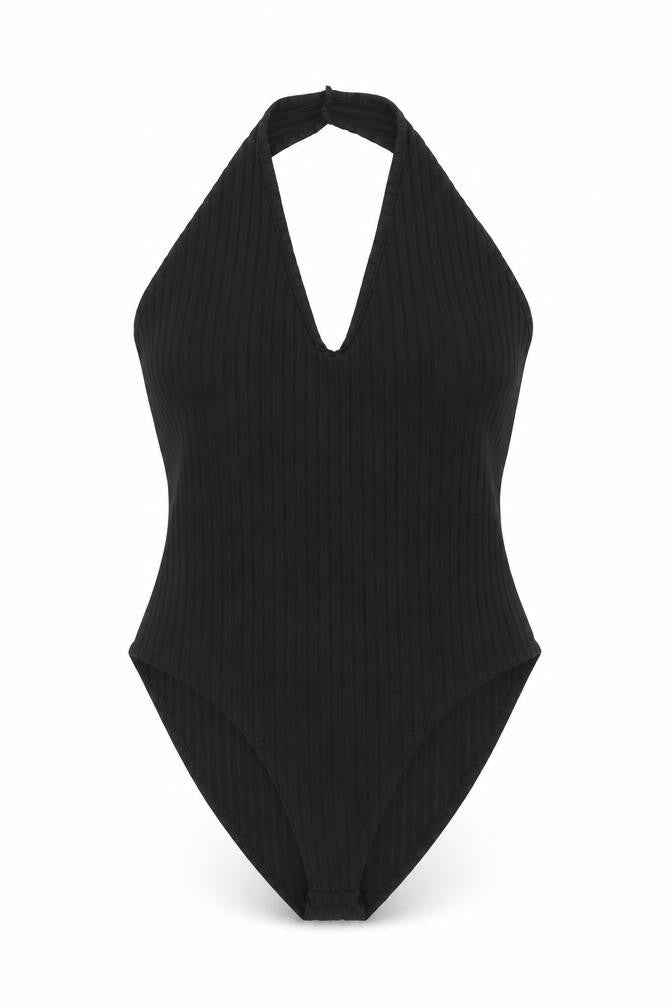 Nasty Gal Womens Black Polyester Bodysuit One-Piece Size 8 Snap - Ribbed