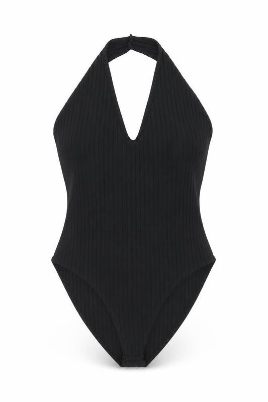 Nasty Gal Womens Black Polyester Bodysuit One-Piece Size 8 Snap - Ribbed