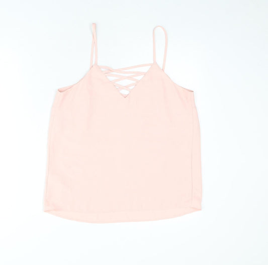New Look Womens Pink Polyester Camisole Tank Size 10 V-Neck - Strap Detail