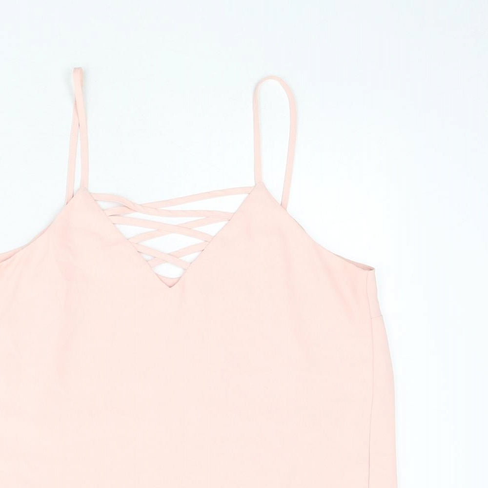 New Look Womens Pink Polyester Camisole Tank Size 10 V-Neck - Strap Detail