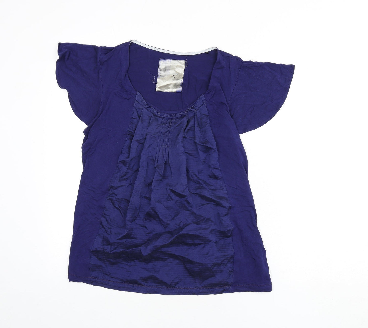 Betty Jackson Womens Blue Viscose Basic Blouse Size 14 Scoop Neck - Tie Detail