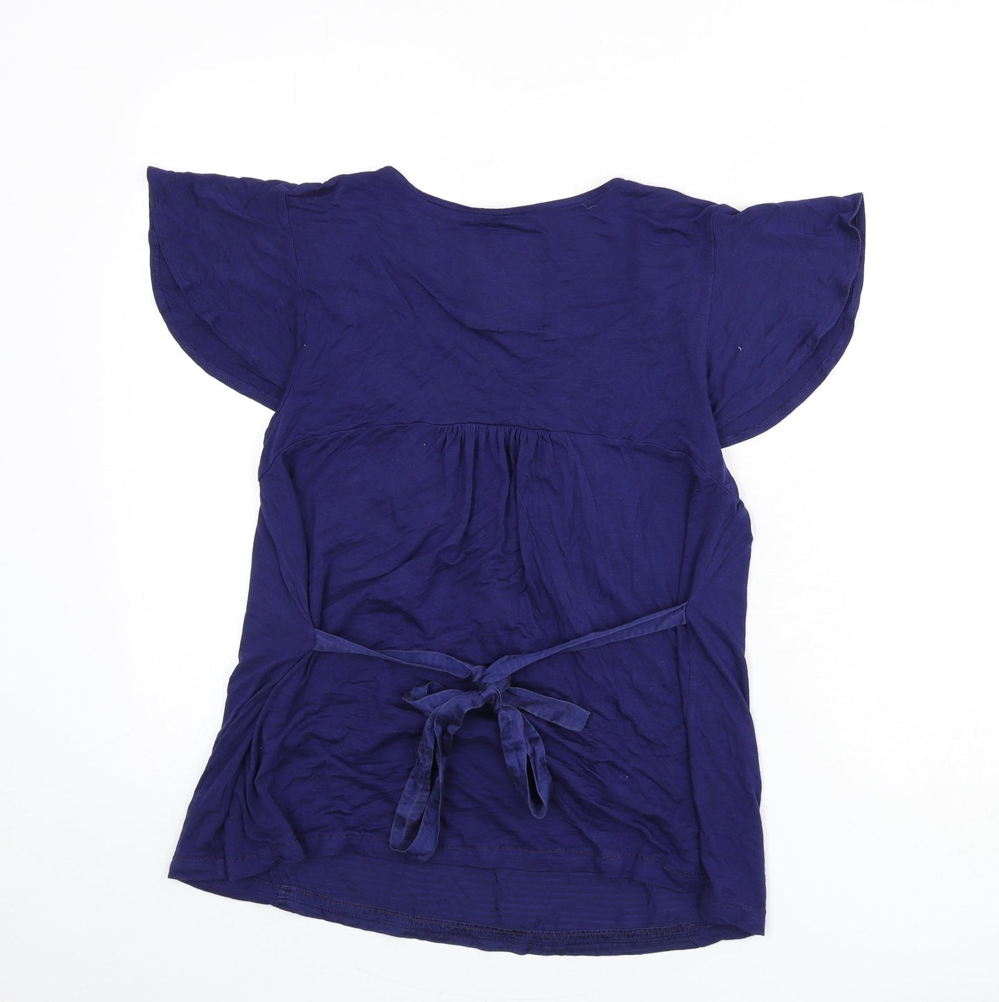Betty Jackson Womens Blue Viscose Basic Blouse Size 14 Scoop Neck - Tie Detail