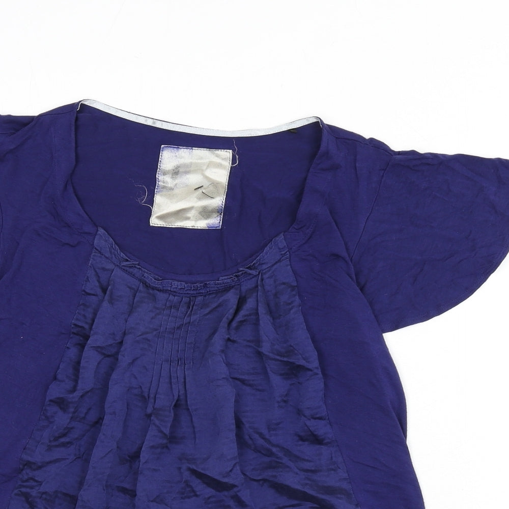Betty Jackson Womens Blue Viscose Basic Blouse Size 14 Scoop Neck - Tie Detail