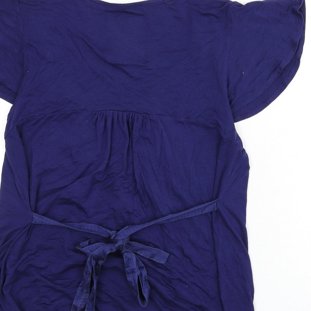 Betty Jackson Womens Blue Viscose Basic Blouse Size 14 Scoop Neck - Tie Detail