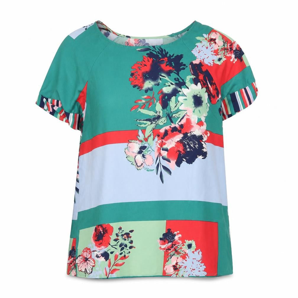 Bonprix Womens Multicoloured Geometric Polyester Basic Blouse Size 16 Round Neck - Floral, Stripe, Colour Block