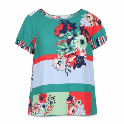 Bonprix Womens Multicoloured Geometric Polyester Basic Blouse Size 16 Round Neck - Floral, Stripe, Colour Block