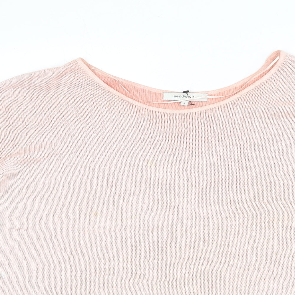 Sandwich Womens Pink Boat Neck Cotton Pullover Jumper Size S
