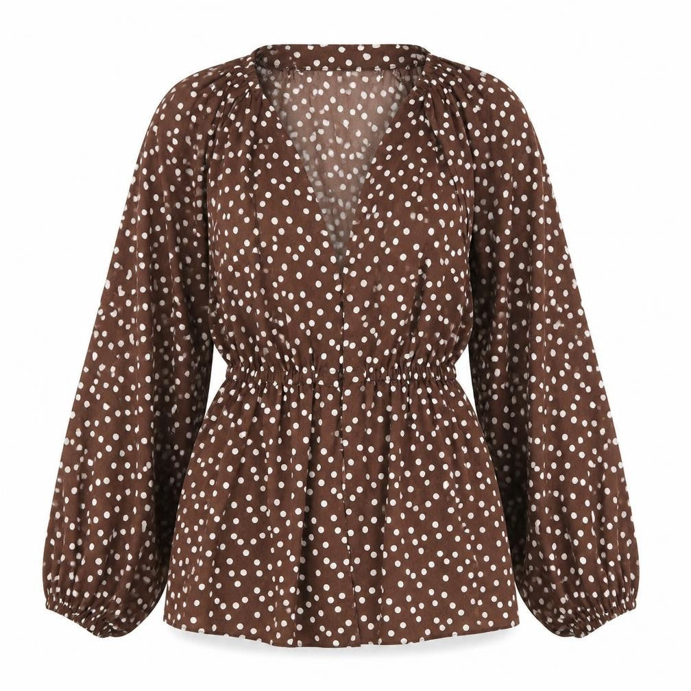 ASOS Womens Brown Polka Dot Polyester Basic Blouse Size 4 V-Neck - Balloon Sleeves